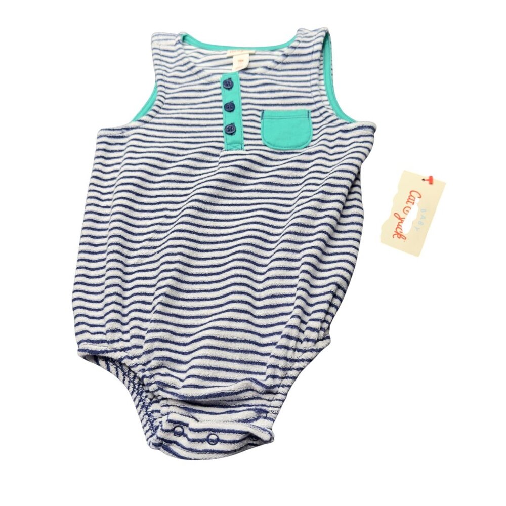 Cat And Jack Baby 18 Month Romper Sleeveless Blue White Stripes New With Tags